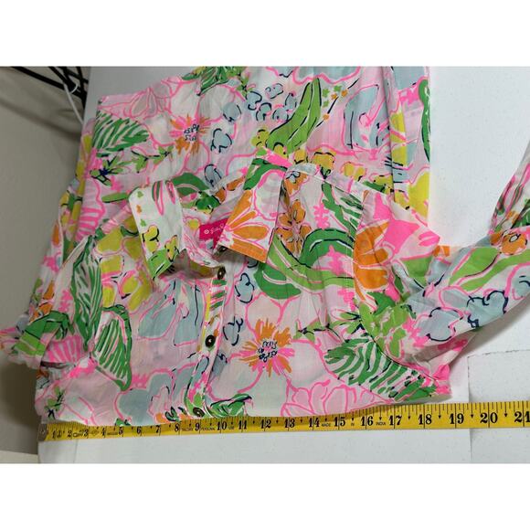 Lilly Pulitzer Target Top Womens Small Pink Green Floral Button Up Nosey Posey - Picture 8 of 9